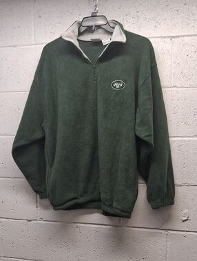 The Jets Green Half-Zip Fleece Pullover with Light Gray Trim